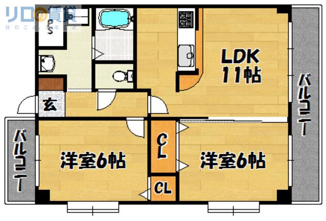 トヨサンマンション(2LDK/5階)の間取り写真