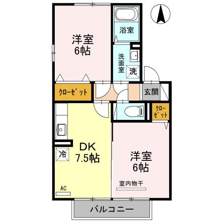 フルール大和 C(2DK/2階)の間取り写真