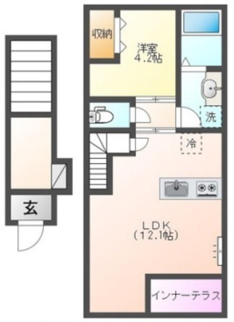 アルデュール ロゼ(1LDK/2階)の間取り写真