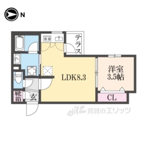 ウェルスクエア京都智恵光院(1LDK/1階)の間取り写真