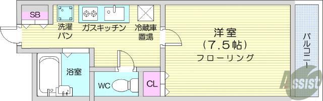 セレーノ定進堂(1K/3階)の間取り写真