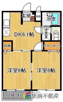 ミストラルI(2DK/2階)の間取り写真