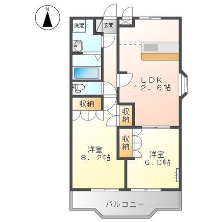 フローラル・アベニュー壱番館(2LDK/2階)の間取り写真