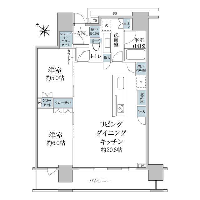 BRILLIA THE TOWER 東京八重洲アベニュー(2LDK/5階)の間取り写真