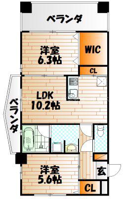ジュピター(2LDK/6階)の間取り写真