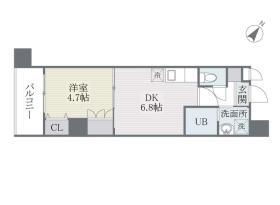 QREST博多東II(1DK/1階)の間取り写真