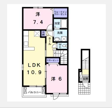 シェルト ストーリアI(2LDK/2階)の間取り写真