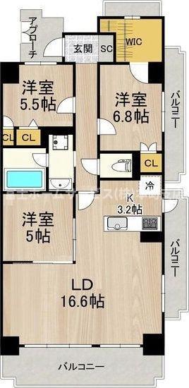 インプルーブ天満大手通(3LDK/9階)の間取り写真