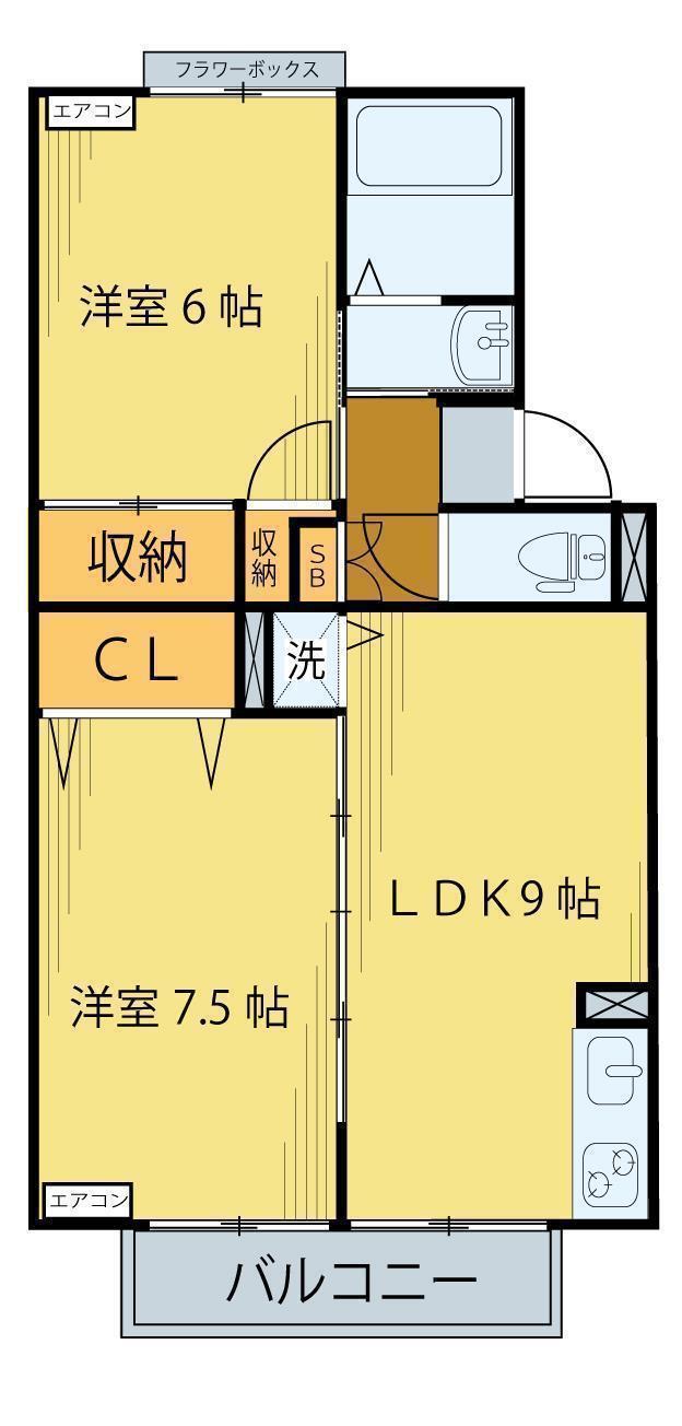 ロイヤルコート文化町IV番館(2LDK/2階)の間取り写真