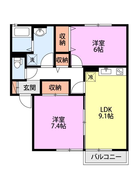サンシャインA棟(2LDK/2階)の間取り写真
