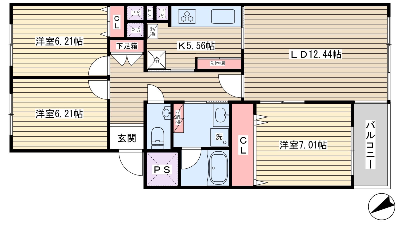 多摩川テラス(3LDK/3階)の間取り写真