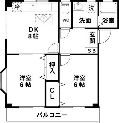 ラクラッセ(2DK/1階)の間取り写真
