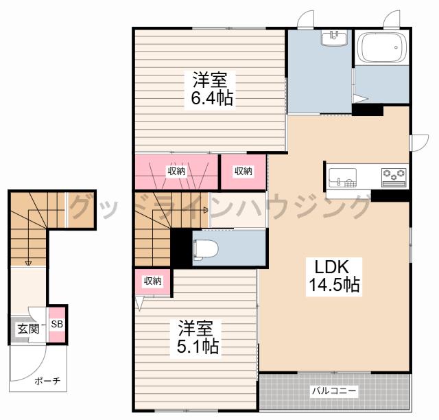 レジデンスM(2LDK/2階)の間取り写真