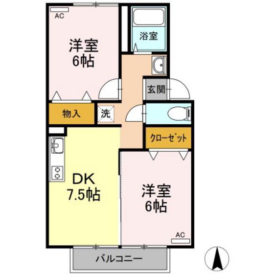 ファミール桃の郷B棟(2DK/2階)の間取り写真