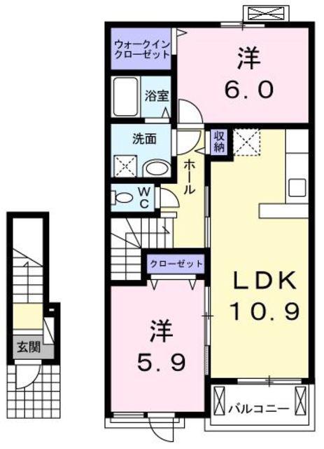 カーネーション(1LDK/2階)の間取り写真