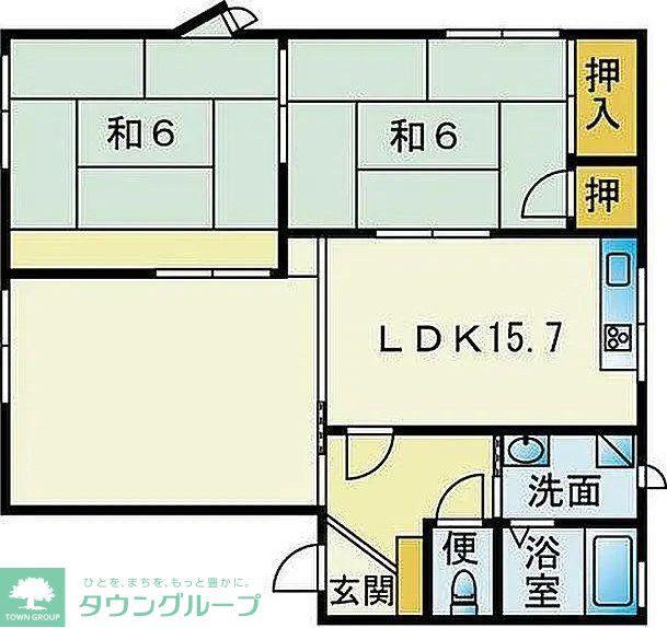 ドミール姪の浜A・B(2LDK/2階)の間取り写真