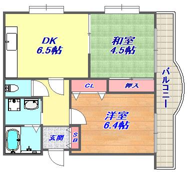ビエント六甲Ⅰ(2DK/1階)の間取り写真