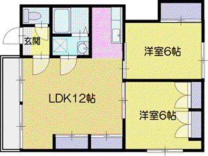 コーポ風花(2LDK/2階)の間取り写真