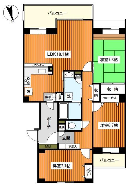 T S GARDEN西寺尾E棟(3LDK/3階)の間取り写真
