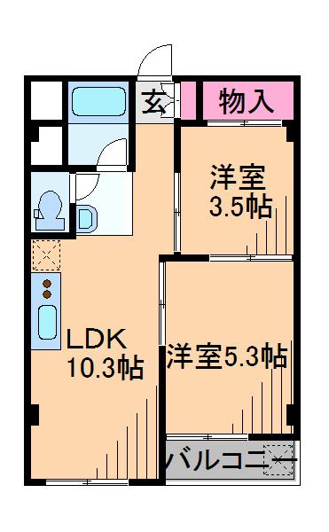 ニチモ日吉第3コーポラス(2LDK/2階)の間取り写真