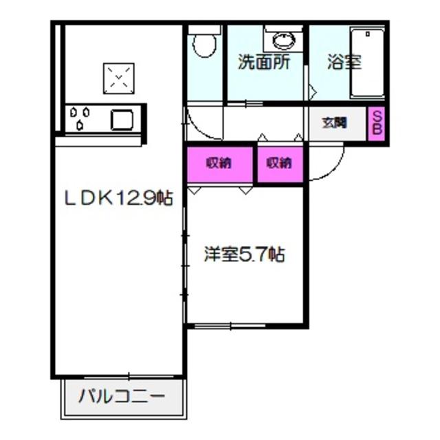 ラシーネ大今里(1LDK/2階)の間取り写真