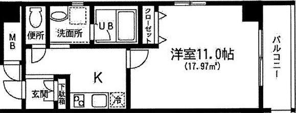 第15フクマルビル(1K/9階)の間取り写真