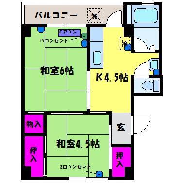 サクラハウス吉作(2K/2階)の間取り写真