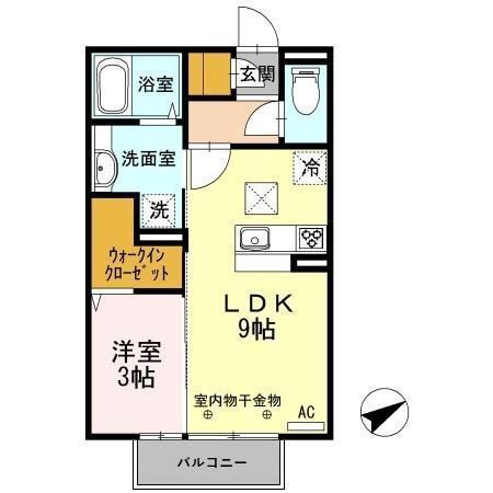 石川県小松市 2階建 築13年(1LDK/1階)の間取り写真
