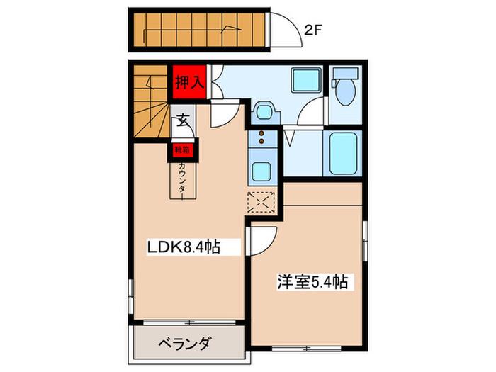 イリスクラン ノース(1LDK/2階)の間取り写真