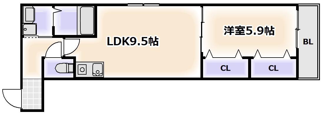 フジパレス今川公園東II番館(1LDK/2階)の間取り写真