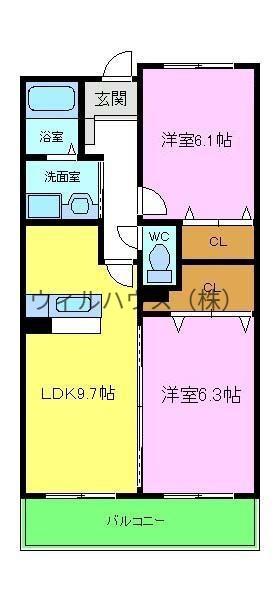 インヴィテボヌール2番館(2LDK/2階)の間取り写真