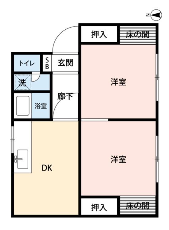 エアリーハイツB(2DK/1階)の間取り写真