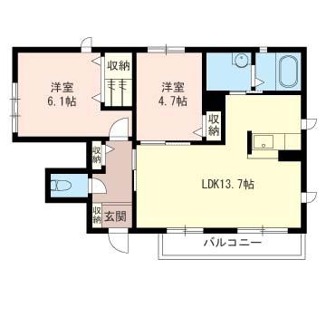 アシュレー陽光台(2LDK/1階)の間取り写真