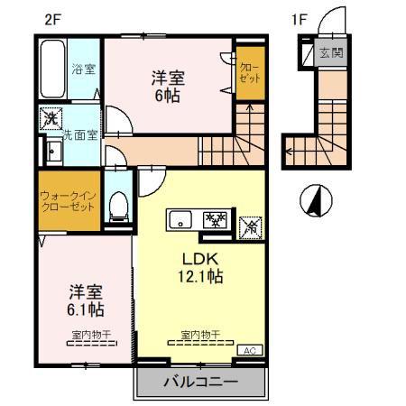 ヴォルガ II(2LDK/2階)の間取り写真