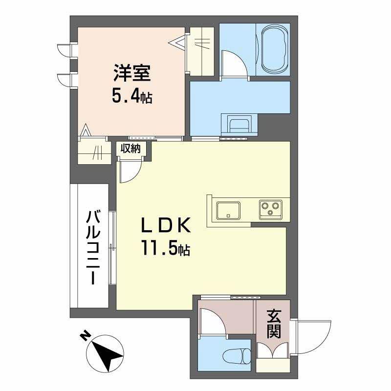 JR東北本線 東仙台駅 徒歩9分 3階建 新築(1LDK/2階)の間取り写真