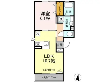 フランシーズ中通(1LDK/3階)の間取り写真