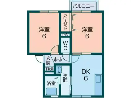 アベニュー(2DK/1階)の間取り写真