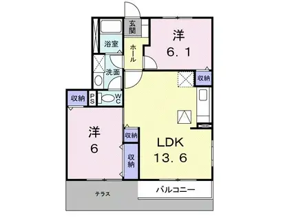 グレイスフル太田D(2LDK/1階)の間取り写真