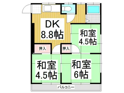 メゾンドゥこづち(3DK/1階)の間取り写真
