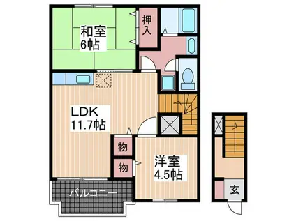 ツインキャット川内B棟(2LDK/2階)の間取り写真