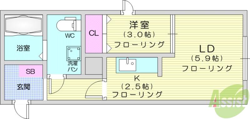 メリディアン国見駅前五番館(1DK/1階)の間取り写真