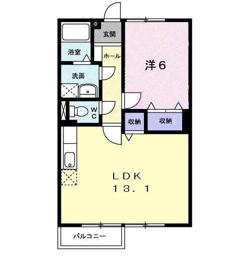 ハーモニーハイツカスミB(1LDK/2階)の間取り写真