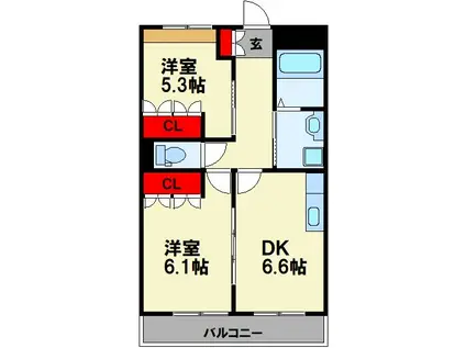 ヴァンクルメゾン(2DK/1階)の間取り写真