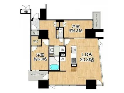プレミストタワー靭本町(2LDK/22階)の間取り写真