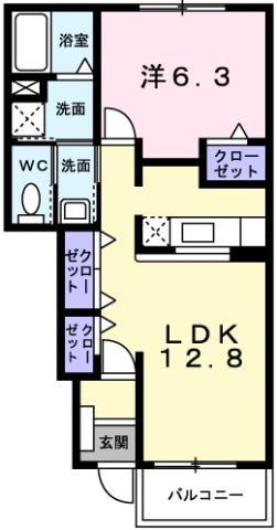 アンジェリカ A(1LDK/1階)の間取り写真