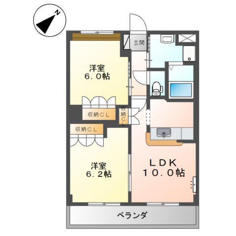 グランドール(2LDK/2階)の間取り写真