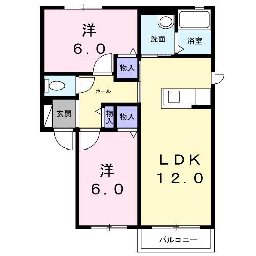 ヴィラ響A棟(2LDK/2階)の間取り写真