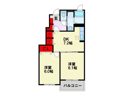 ファインソフトリー(2DK/1階)の間取り写真