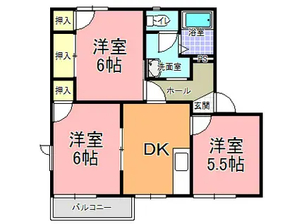 フレグランスNAKA A棟(3DK/2階)の間取り写真