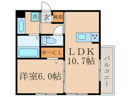 GRAMM六地蔵B棟(1LDK/2階)の間取り写真